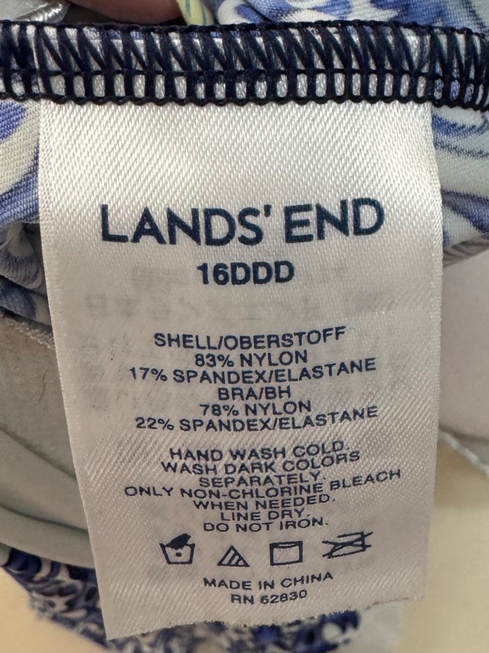 Lands’ End Tankini Swimsuit Set Blue and White Medallion Print Size 16 - Picture 10 of 11